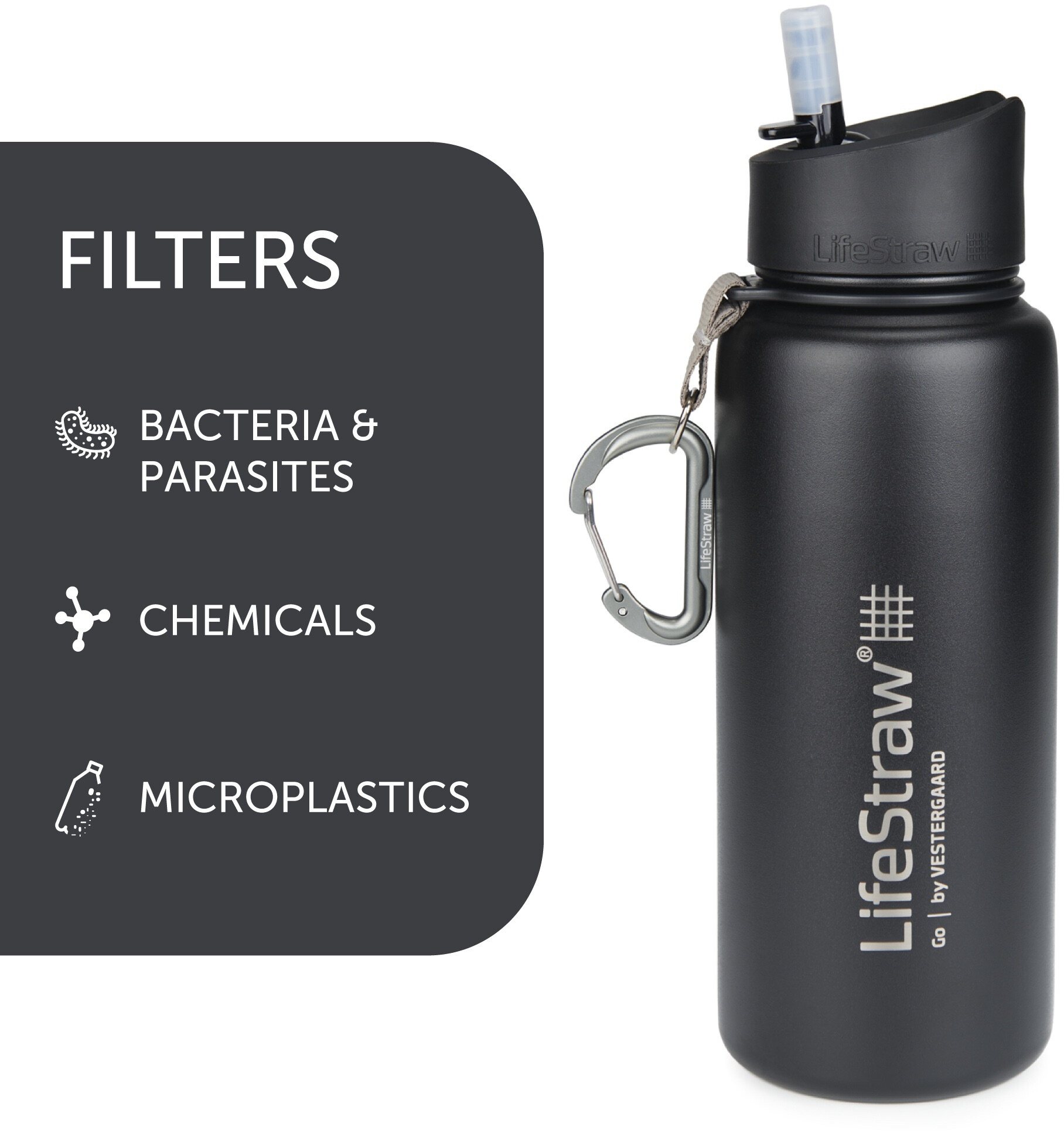 LifeStraw Go Stainless Steel Water Filter Bottle 710ml black Lifestraw Stainless Steel Water Bottle